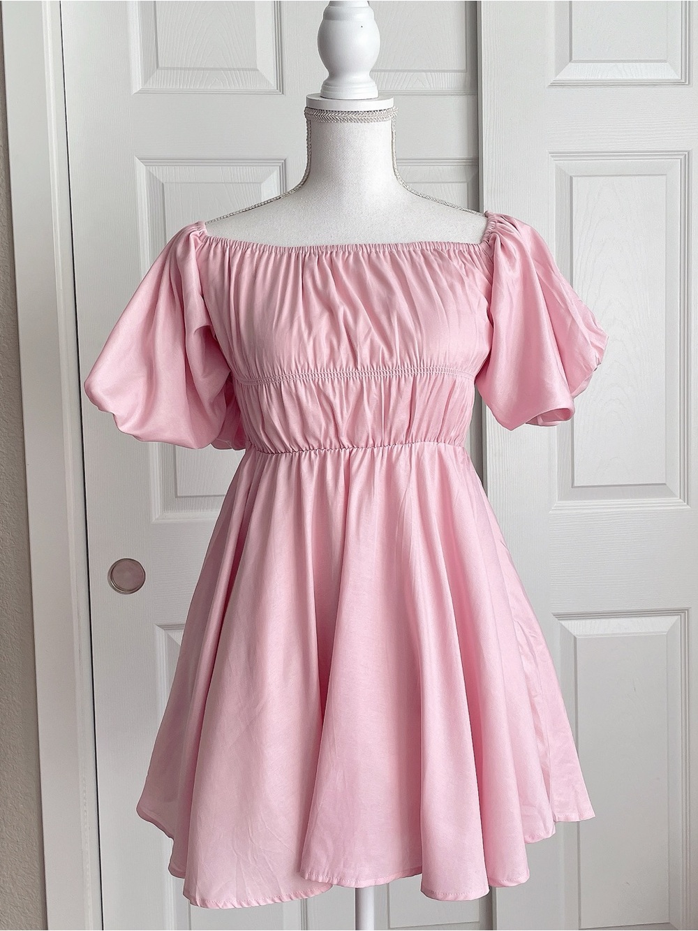 J.ing Pink Puff Sleeve Fit-and-Flare Dress